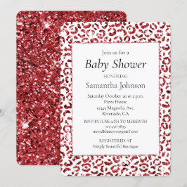 Invitación Purpurina rojo Sparkle Leopard Print