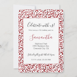 Invitación Purpurina rojo Sparkle Leopard Print