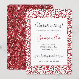 Invitación Purpurina rojo Sparkle Leopard Print