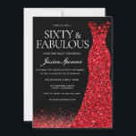 Invitación Purpurina Rojo Vestido Rojo vestido fiesta de cump<br><div class="desc">Invitación a la fiesta de cumpleaños número 60 del Purpurina Rojo Vestido Rojo - Sesenta y Fabulosas Variaciones a la invitación y artículos coincidentes en nuestra tienda</div>