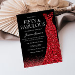 Invitación Purpurina rojo vestido rojo vestido fiesta de cump<br><div class="desc">Invitación a la fiesta de cumpleaños número 50 del Purpurina Rojo Vestido Rojo - Variaciones cincuenta y fabulosas a la invitación y artículos coincidentes en nuestra tienda</div>