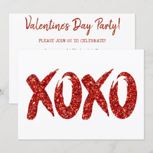 Invitación Purpurina rojo XOXO   Glam Brushstrot Hug and Kiss