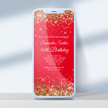 Invitación Purpurina Rojo y Oro 50 cumpleaños<br><div class="desc">Una glamorosa invitación de 50 años para su descarga impresa o digital. Purpurina dorado fino y brillante con chispas sobre un fondo rojo brillante de color sólido. Personalizar la caligrafía y los estilos de fuente, color y tamaño necesarios para crear tu propia invitación para su glamorosa celebración de hito. Todos...</div>