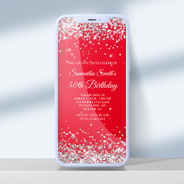 Invitación Purpurina rojo y plateado 50 cumpleaños