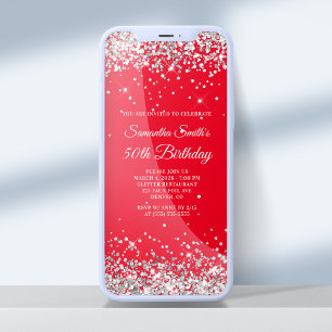 Invitación Purpurina rojo y plateado 50 cumpleaños