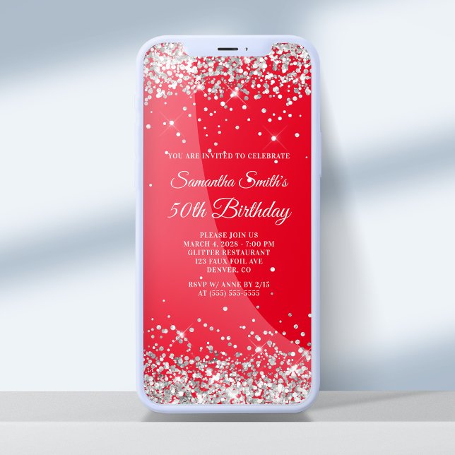 Invitación Purpurina rojo y plateado 50 cumpleaños (Subido por el creador)