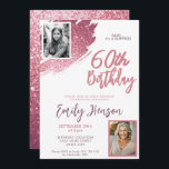 Invitación Purpurina Rosa 2 Foto Sorpresa 60 cumpleaños<br><div class="desc">Purpurina Rosa 2 Foto Sorpresa Invitación a los 60 Años. Arroja una sorprendente celebración sorpresa con esta invitación de cumpleaños de purpurina rosado. Con un brillante pincel falso purpurina y espacio para dos fotos personales, este elegante diseño es perfecto para honrar el fabuloso cumpleaños de una mujer. El personalizable de...</div>