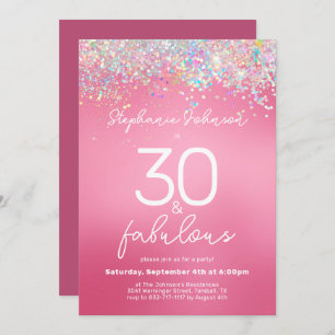 Invitación Purpurina rosa 30 y fabuloso Fiesta de cumpleaños