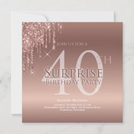 Invitación Purpurina Rosa 40 cumpleaños sorpresa