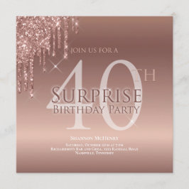 Invitación Purpurina Rosa 40 cumpleaños sorpresa