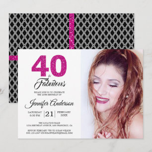 Invitación Purpurina rosa 40 y fabulosa foto de cumpleaños 40