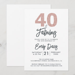 Invitación Purpurina rosa 40 y fabuloso   40.º Fiesta de cump