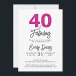 Invitación Purpurina rosa 40 y fabuloso | 40.º Fiesta de cump<br><div class="desc">Una moda, elegante, invitación para fotos de 40 años que puedes personalizar y enviar para tu fiesta de 40 años. Las palabras "40 and Fabulous" (40 y fabuloso) en purpurina negro y rosa cálido están dispuestas usando caligrafía elegante y tipografía moderna. Diseñado exclusivamente para usted por Happy Dolphin Studio! @happydolphinstudio...</div>