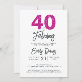 Invitación Purpurina rosa 40 y fabuloso | 40.º Fiesta de cump