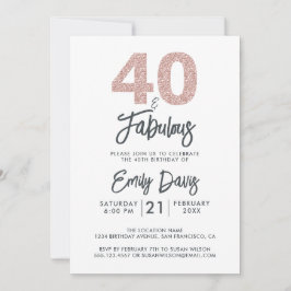 Invitación Purpurina rosa 40 y fabuloso | 40.º Fiesta de cump