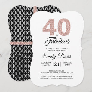 Invitación Purpurina rosa 40 y fabuloso   40.º Fiesta de cump