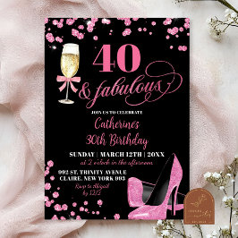 Invitación Purpurina rosa 40 y fabuloso cumpleaños de tacones