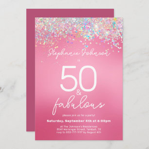 Invitación Purpurina rosa 50 y fabulosa fiesta de cumpleaños 