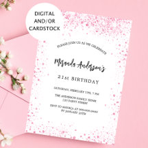 Purpurina rosa blanco de cumpleaños despierta eleg