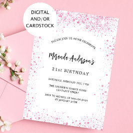 Invitación Purpurina rosa blanco de cumpleaños despierta eleg