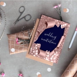 Invitación Purpurina Rosa Boda de oro de la Marina Azul