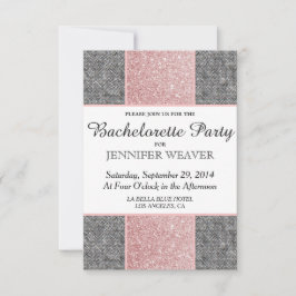 Invitación Purpurina Rosa bonito y tela gris