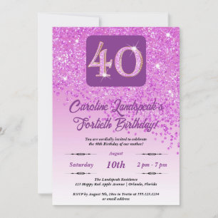 Invitación Purpurina Rosa caído 40 Fiesta de cumpleaños