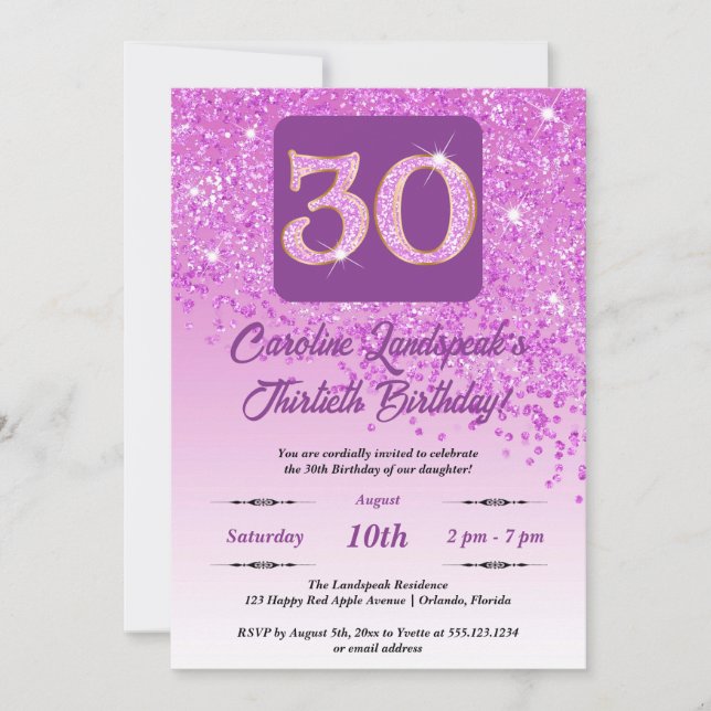 Invitación Purpurina Rosa caído Fiesta de cumpleaños número 3 (Anverso)