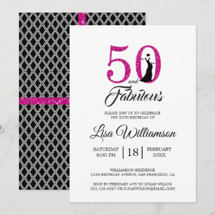 Invitación Purpurina rosa caliente 50 Fabuloso   50.ª fiesta 