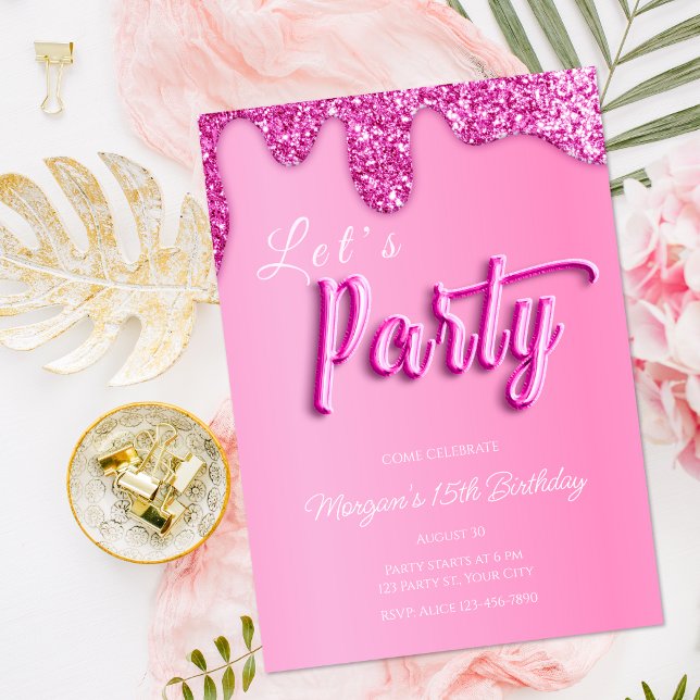 Invitación Purpurina Rosa Caliente Fiesta de Cumpleaños de Gi (Subido por el creador)