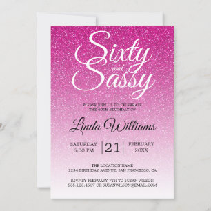 Invitación Purpurina rosa caliente Ombre 60 y Sassy 60 cumple