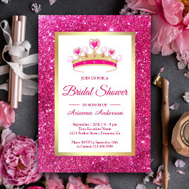 Invitación Purpurina rosa caliente Tiara Princess Bridal Show