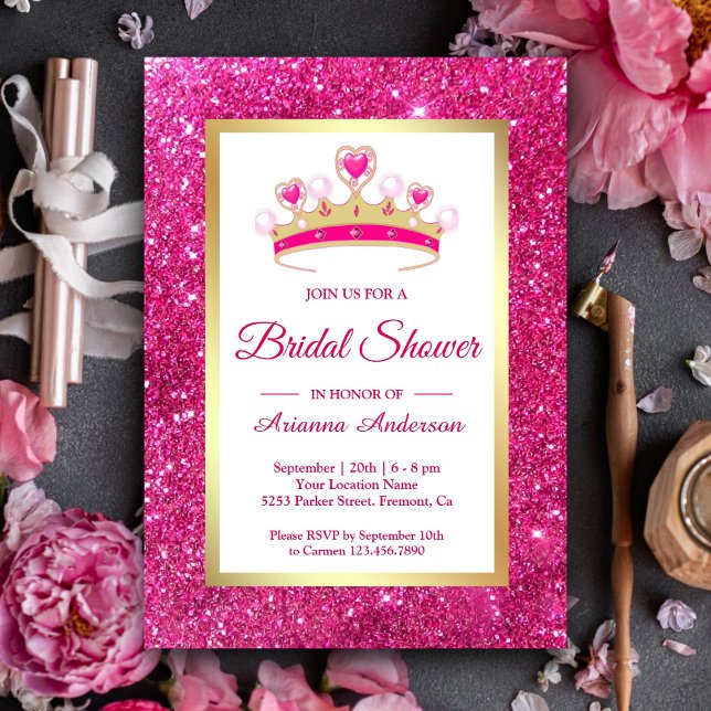 Invitación Purpurina rosa caliente Tiara Princess Bridal Show (Subido por el creador)