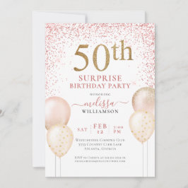 Invitación Purpurina rosa caligrafía sorpresa 50 cumpleaños