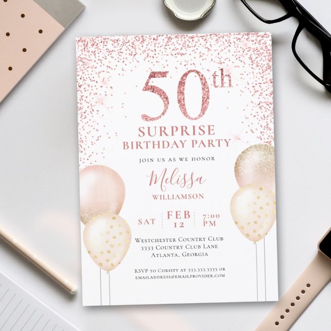 Invitación Purpurina rosa caligrafía sorpresa 50 cumpleaños (Subido por el creador)