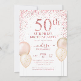 Invitación Purpurina rosa caligrafía sorpresa 50 cumpleaños