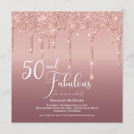 Invitación Purpurina Rosa Cincuenta y Fabuloso guión de cumpl