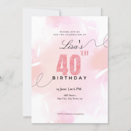 Invitación Purpurina rosa color agua 40 cumpleaños