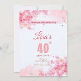 Invitación Purpurina rosa color agua 40 cumpleaños