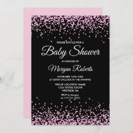 Invitación Purpurina rosa Confetti Black Baby Shower Invitaci