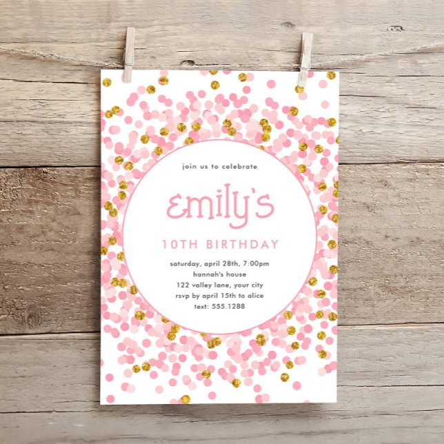 Invitación Purpurina Rosa Confetti Jugador Cumpleaños (Subido por el creador)