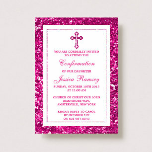 Invitación Purpurina Rosa Cruza La Sagrada Comunicación O Con