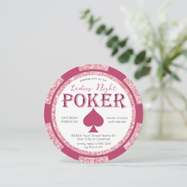 Invitación Purpurina Rosa Damas Noche Chip de Poker (Anverso de pie)