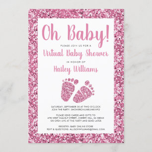 Invitación Purpurina rosa de Baby Shower virtual