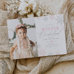 Invitación Purpurina Rosa de invierno de Onederland Foto de c<br><div class="desc">Invite a amigos y familiares a su pequeña fiesta de cumpleaños con esta invitación temática de 'Winter Onederland',  con copos de nieve rosas y plateados.</div>