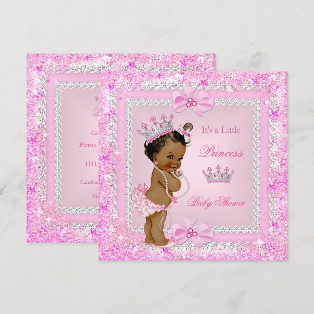 Invitación Purpurina rosa de la princesa étnica Baby Shower T (Anverso / Reverso)