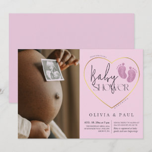 Invitación Purpurina rosa de los pies modernos  niña ducha