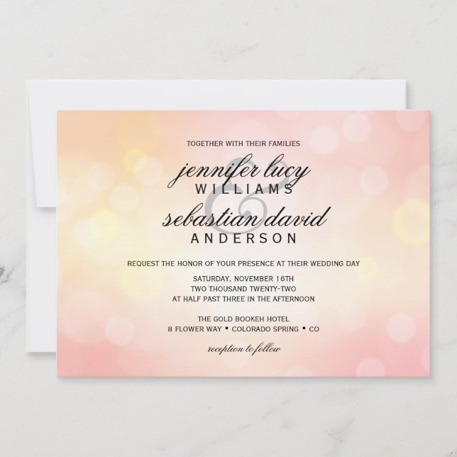 Invitación Purpurina rosa de lujo Boda de Moda de luz de Boke (Anverso)
