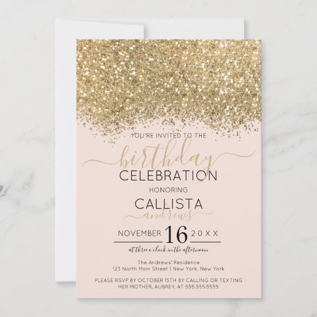 Invitación Purpurina rosa de lujo moderno Confetti Cumpleaños (Anverso)