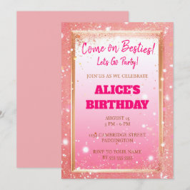 Invitación Purpurina rosa de muñeca moderna Cumpleaños